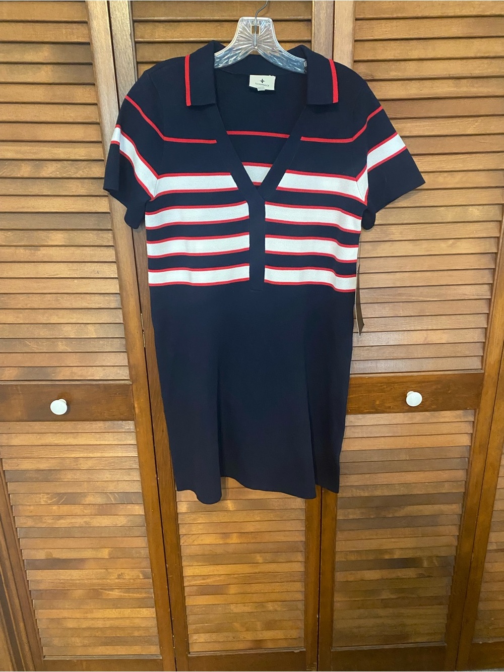 Tuckernuck Wright Polo Mini Dress Navy Red White Striped Size Large NWT
